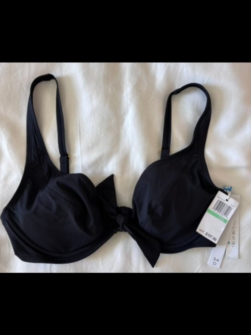 Bleu Rod Beattie Bikini Top 34D Black Underwire Swimwear NWT